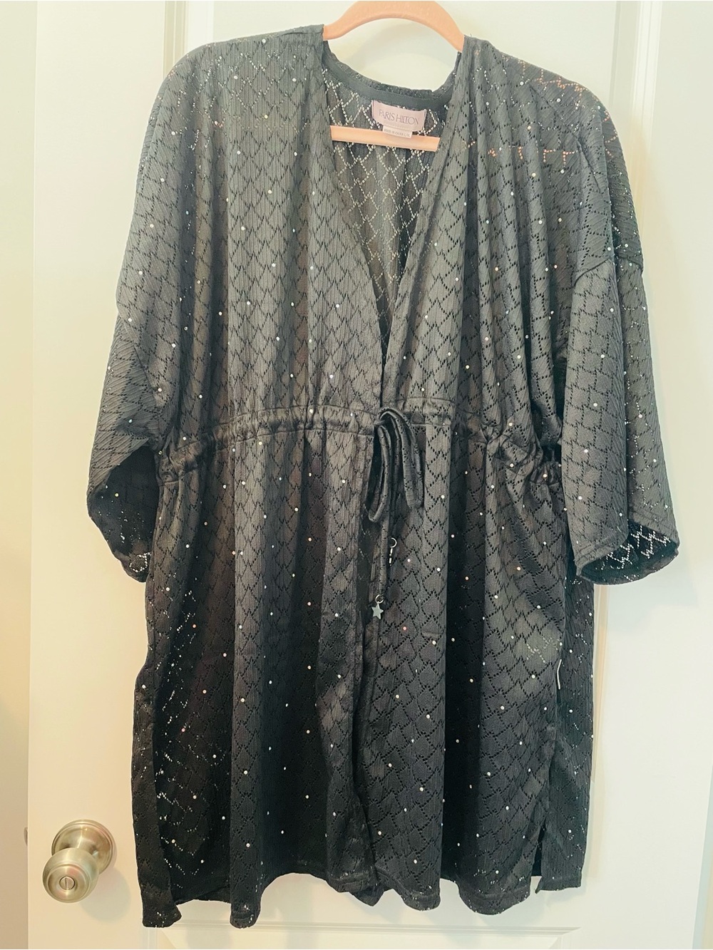 Paris Hilton Black Sparkle Swim Coverup Midi with Drawstring